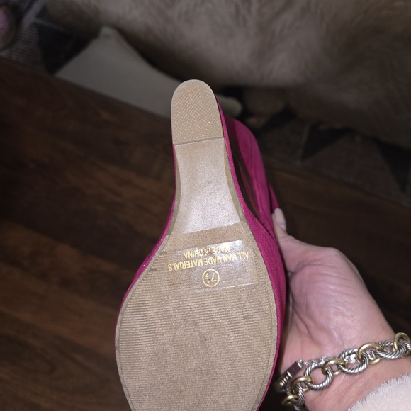 Pink Suede Wedge Heels with Stud Accents - Picture 5 of 5